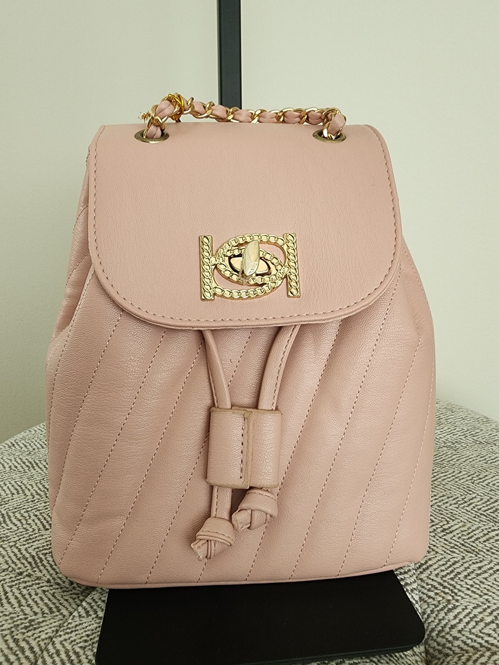 bebe Pink Quilted Leather Backpack with Gold Hardware 8"x9"